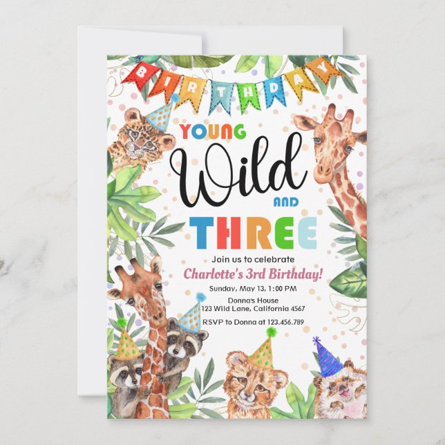 Young & Wild Jungle Safari Kids Birthday Invitation (Front)