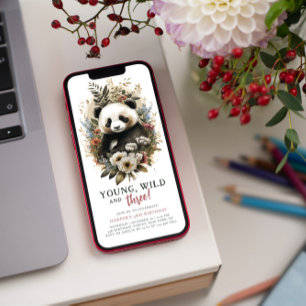 Young Wild Three 3rd Birthday Kids Cute Panda Invitation