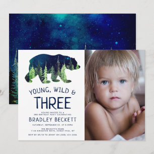 Young, Wild & Three 3rd Birthday Photo Invitation