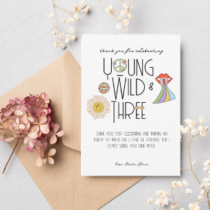 Young, Wild & Three B-Day Thank You Card Boho