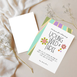 Young, Wild & Three   B-Day Thank You Card   Cools
