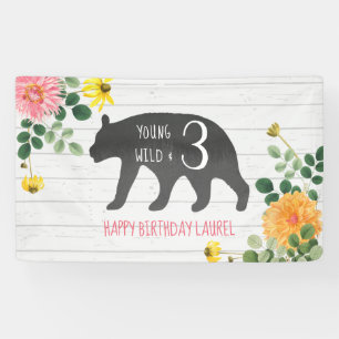 Young Wild & Three Bear Wildflowers Birthday Banner