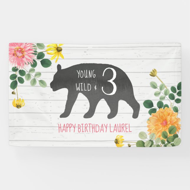 Young Wild & Three Bear Wildflowers Birthday Banner (Horizontal)