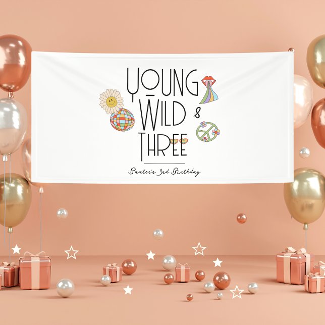 Young, Wild & Three | Birthday Banner | Boho (Creator Uploaded)