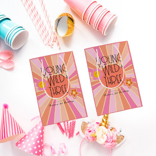 Young, Wild & Three   Birthday Gift Bag   Pink