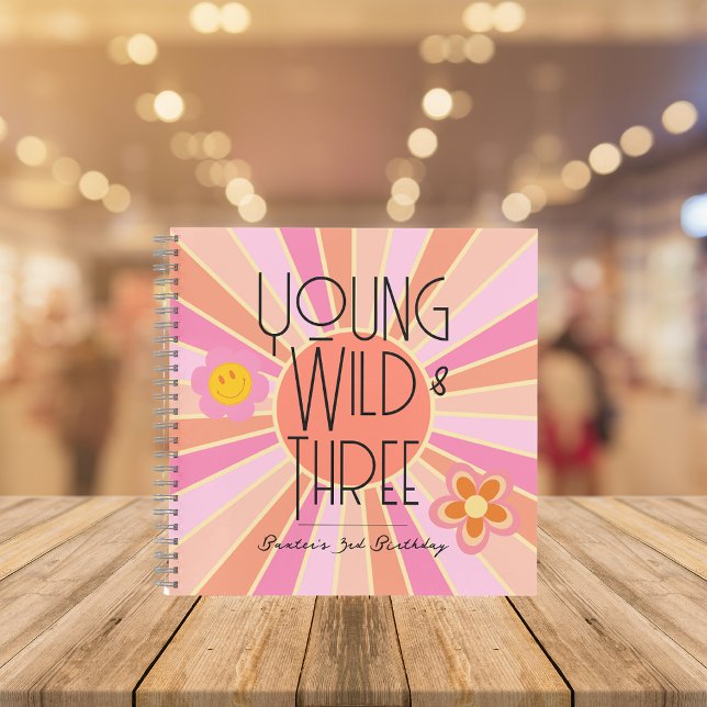 Young, Wild & Three | Birthday Guest Book | Pink (Creator Uploaded)