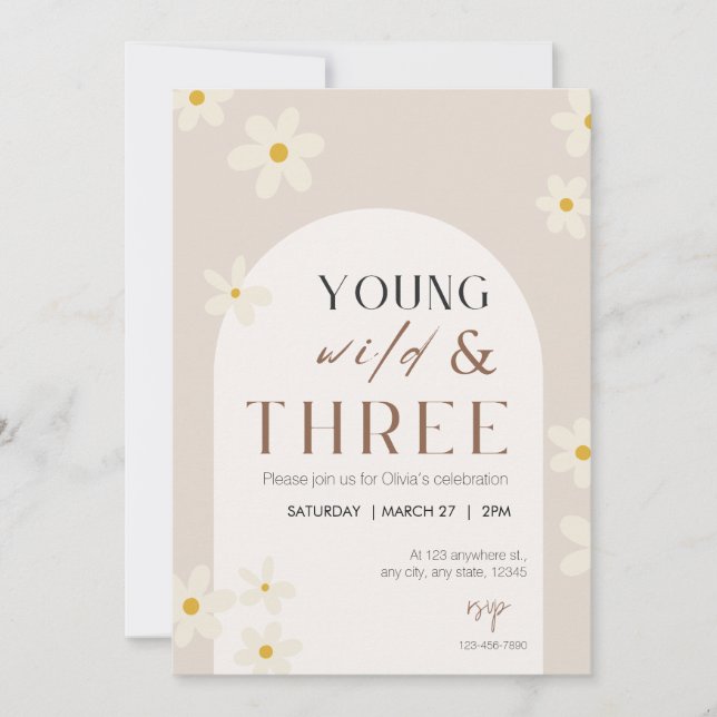 Young Wild & Three Birthday Invitation (Front)
