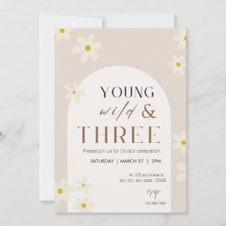 Young Wild & Three Birthday Invitation