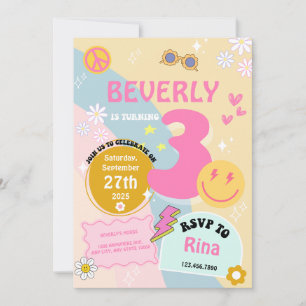 Young, Wild & Three Birthday Invite - Groovy Theme