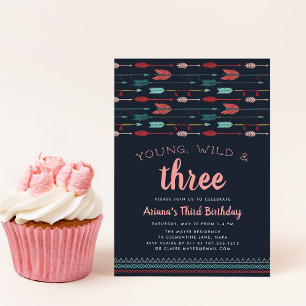 Young, Wild & Three Birthday Party Invitation