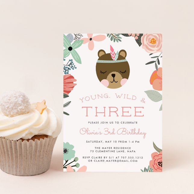 Young, Wild & Three Birthday Party Invitation (Creator Uploaded)