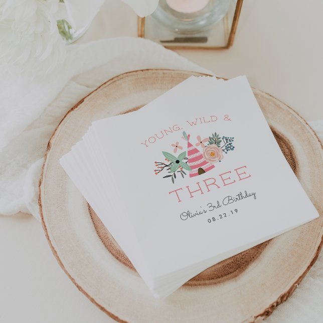 Young, Wild & Three Birthday Party Napkin (Creator Uploaded)