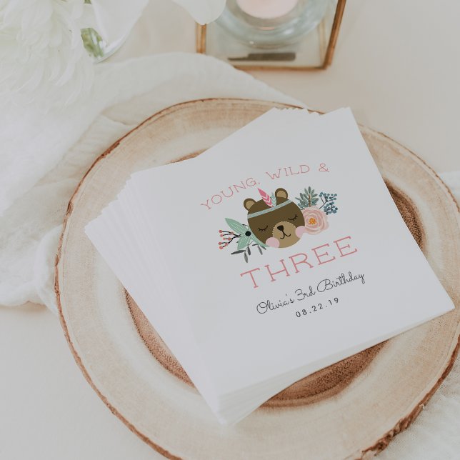Young, Wild & Three Birthday Party Napkin (Creator Uploaded)