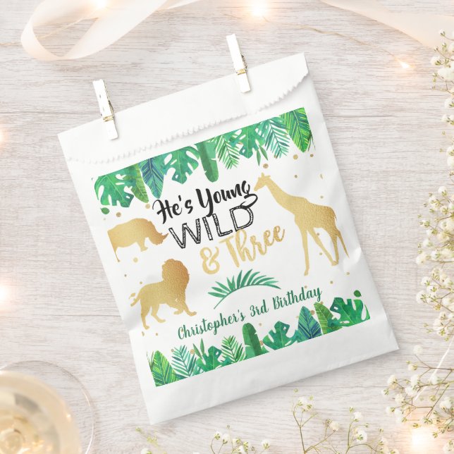 Young Wild & Three Boys Third Birthday Party Favour Bags (Clipped)