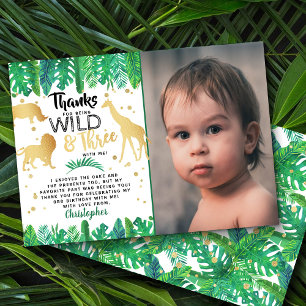 Young Wild & Three Boys Third Birthday Photo Thank You Card