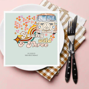Young wild & three daisy floral van 2nd birthday napkin