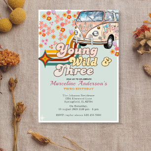  Young Wild & three Daisy Van Floral 3rd Birthday  Invitation