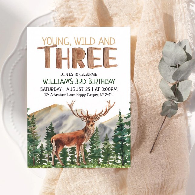 Young Wild Three Deer Boys 3rd Birthday Invitation (Creator Uploaded)