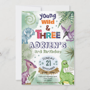 Young Wild & Three Dinosaur Birthday  Invitation