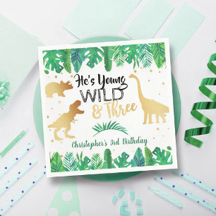 Young Wild & Three Dinosaur Boys 3rd Birthday Napkin