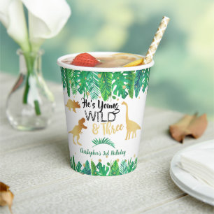 Young Wild & Three Dinosaur Boys Third Birthday Paper Cups