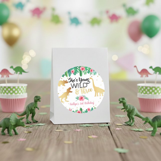 Young Wild & Three Dinosaur Girls Third Birthday Classic Round Sticker (Creator Uploaded)