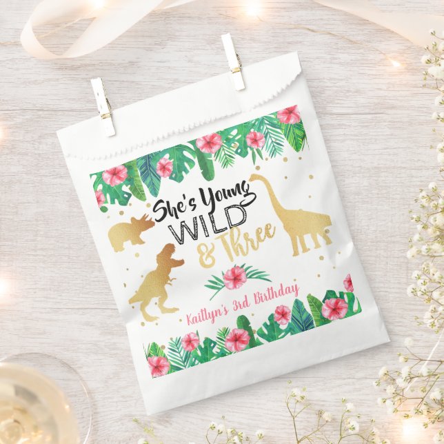 Young Wild & Three Dinosaur Girls Third Birthday Favour Bags (Clipped)
