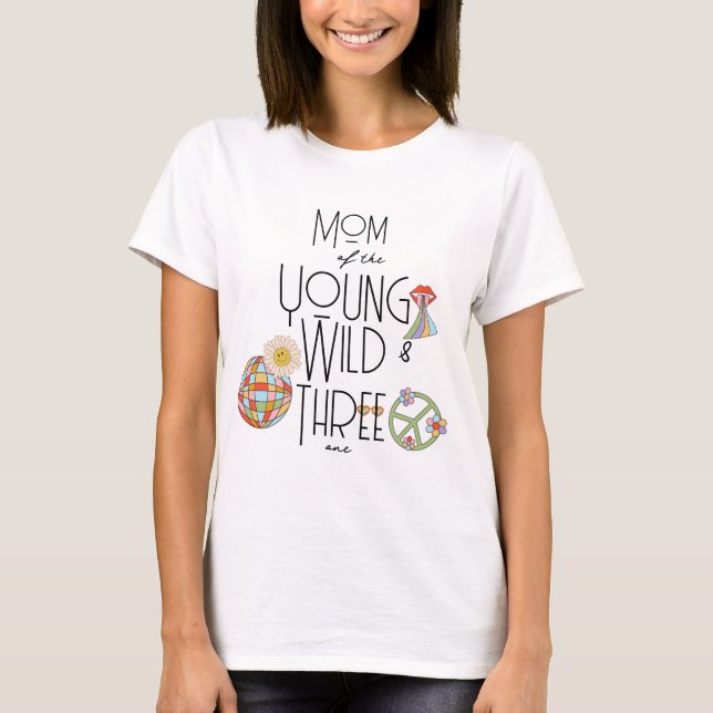Young, Wild & Three | Girl Birthday T-Shirt | Boho (Front)