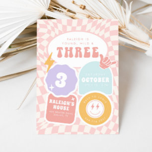 Young Wild & Three   Girls 3rd Retro Birthday Invitation