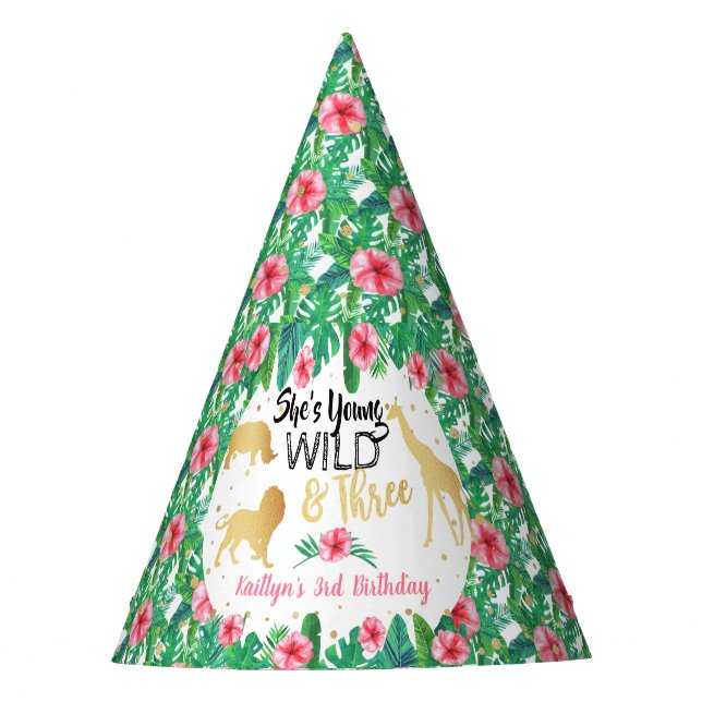 Young Wild & Three Girls Third Birthday Party Hat (Front)