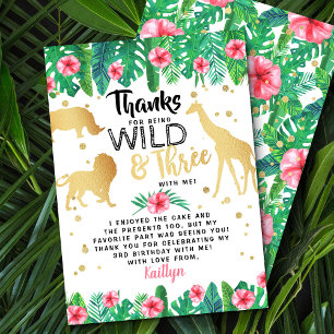 Young Wild & Three Girls Third Birthday Thank You Card