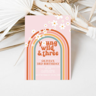 Editable Groovy Young Wild and Three 3rd Birthday Invite -  Norway