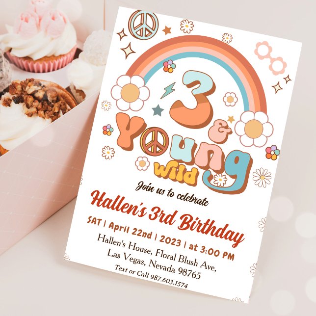 Young Wild & Three Groovy Rainbow 3rd Birthday Invitation (Creator Uploaded)