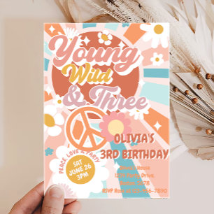 Young Wild Three Groovy Sunshine Boho 3rd Birthday Invitation