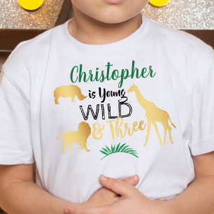 Young Wild & Three Jungle Safari Boys 3rd Birthday Toddler T-Shirt