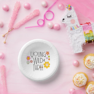 Young, Wild & Three   Kid Birthday Bowls   Smile Paper Plate