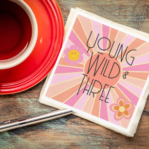 Young, Wild & Three   Kid Birthday Napkin   Pink