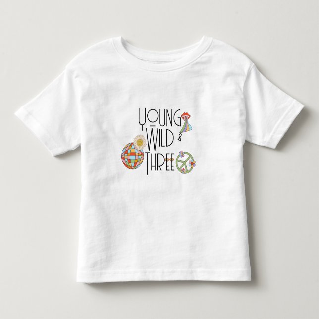 Young, Wild & Three | Kid Birthday T-Shirt | Boho (Front)