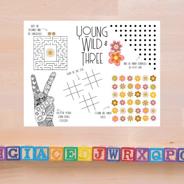 Young, Wild & Three | Kids Activity Placemat | (3) (Creator Uploaded)