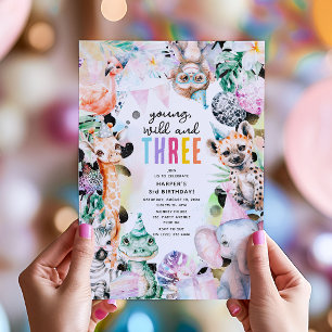 Young Wild & THREE Pastel Safari 3rd Birthday Invitation