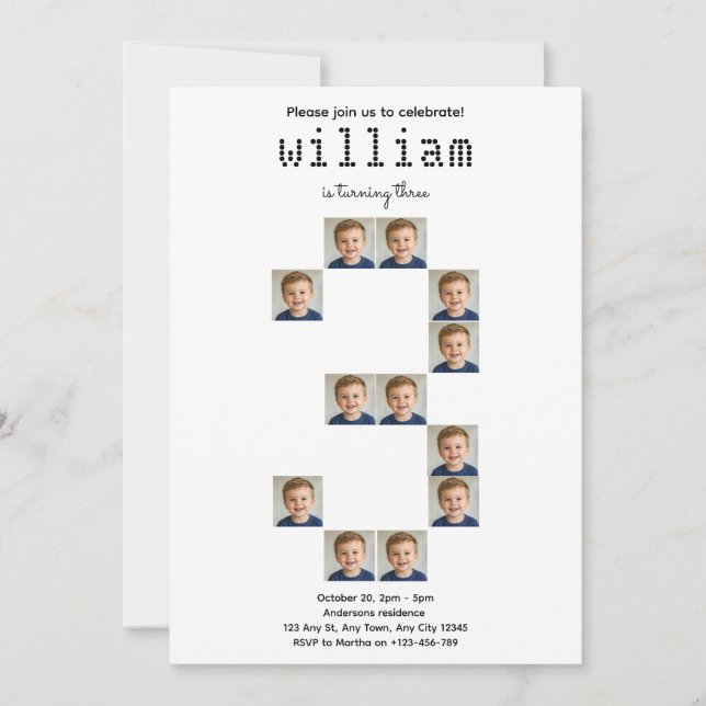 Young Wild & Three Photo Birthday Invitation (Front)