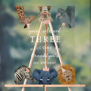 Young Wild Three Pink Safari Birthday Welcome Acrylic Sign