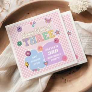 Young Wild & Three Preppy Patch 3rd Birthday Party Napkin