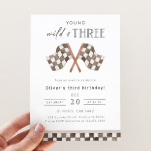 Young Wild & Three Racing 3rd Birthday Party Invitation