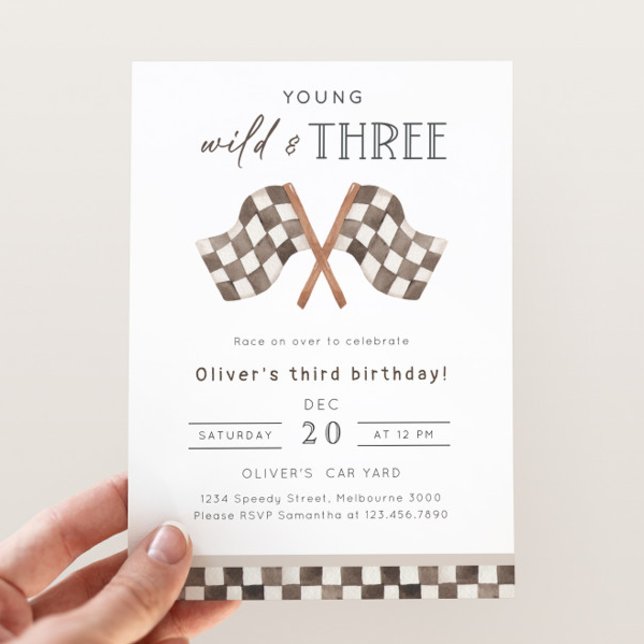 Young Wild & Three Racing 3rd Birthday Party Invitation (Creator Uploaded)