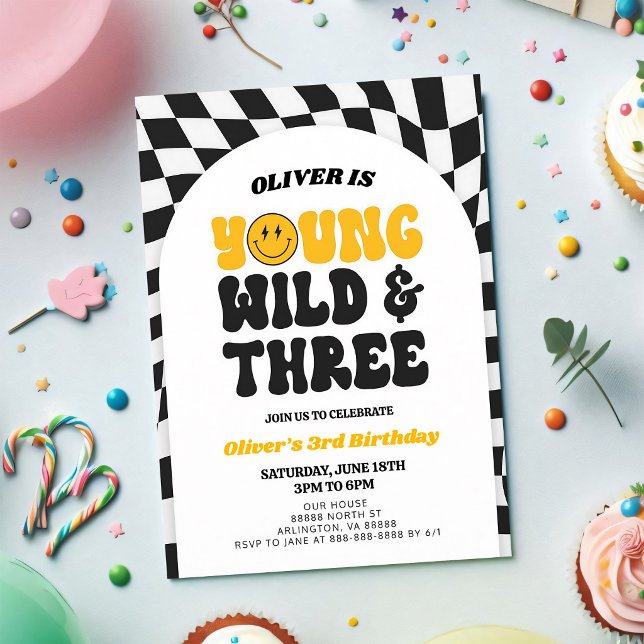 Young Wild & Three Retro Arch Boy Birthday Invitation (Creator Uploaded)