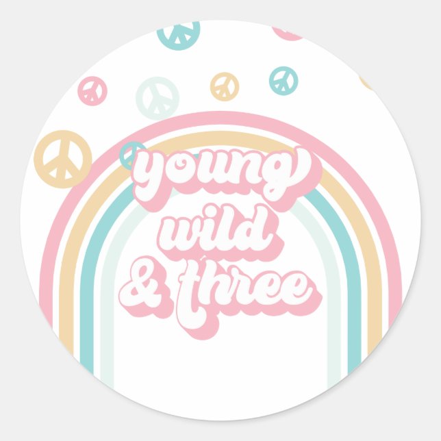 Young Wild Three Retro Summer Rainbow Classic Round Sticker (Front)