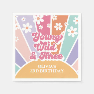 young wild three Retro Sunshine Rainbow Daisy Napkin