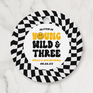 Young Wild & Three Retro Third 3rd Birthday Party Favour Tags