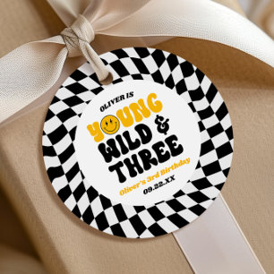 Young Wild & Three Retro Third 3rd Birthday Party Favour Tags